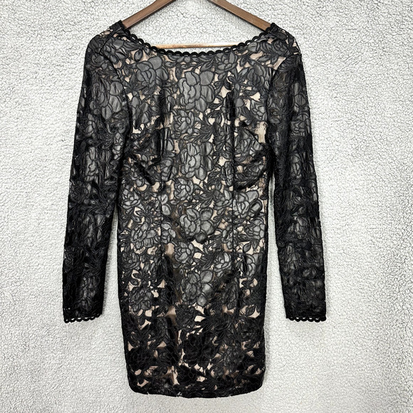 Endless Rose Black Long Sleeve Floral Lace‎ Sheath Dress Womens Small Glam Boho - Picture 1 of 6